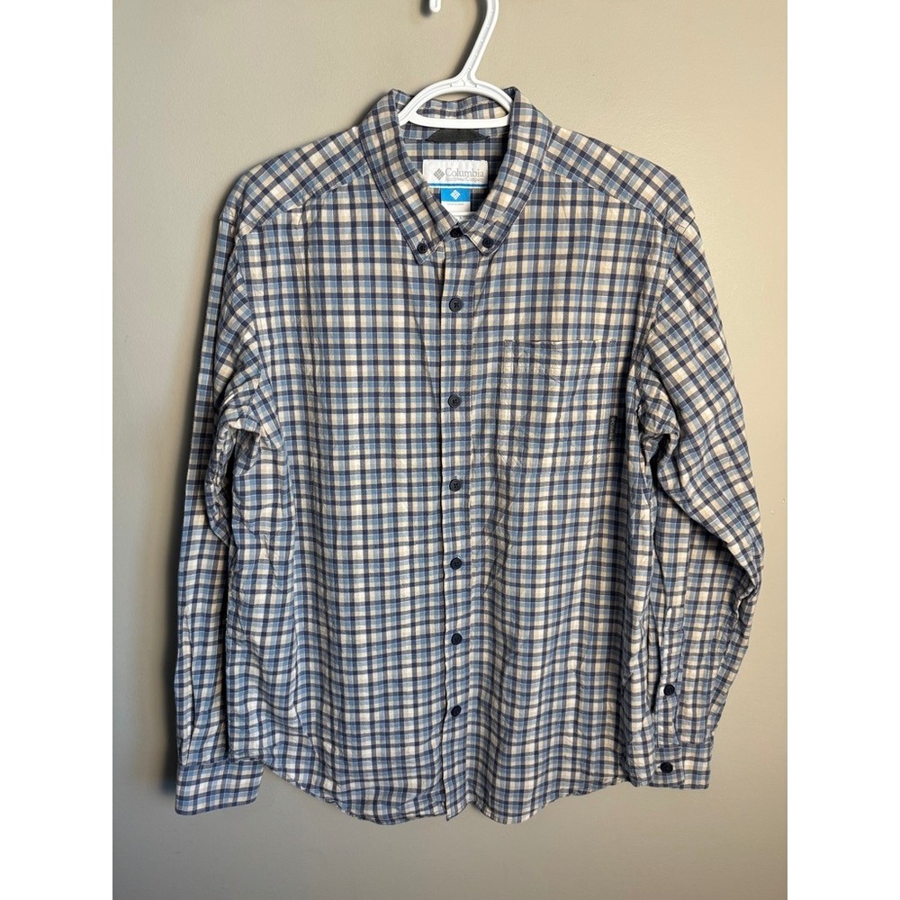 Columbia Mens Blue Plaid Button Down Shirt M Outdoor Casual Hiking Gorpcore